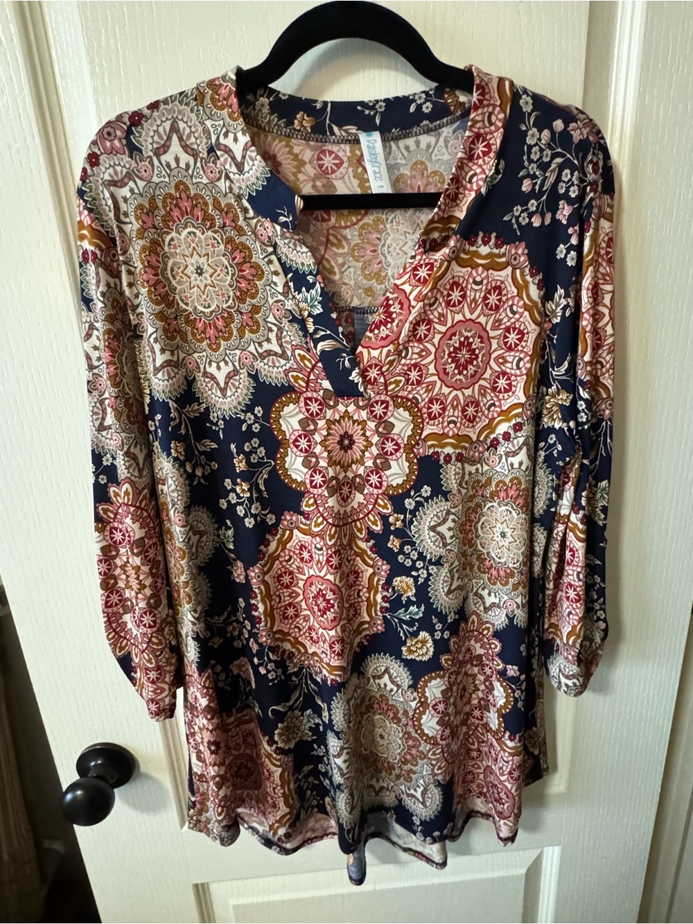 Paisley Grace Boho Mandala Floral Tunic Top Large EUC